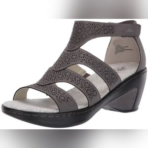 JBU By Jambu Bianca Grey Faux Leather Open Toe Wedge Heel Gladiator Sandals 8